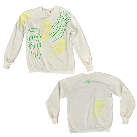 1990s Neon Jellyfish Allover Print Raglan Sweatshirt Jerzees / Men’s Medium - Picture 3 of 6